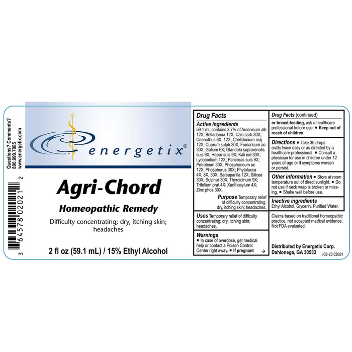 Agri Chord by Energetix, symptoms related to exposure to agricultural chemicals, herbicides, pesticides, or symptoms of nervousness; irritation of eyes, ears, and throat; brain fog; trembling and numbness of limbs; muscle twitching; nausea; vomiting; profuse perspiration; excessive salivation; dizziness; weakness; difficult respiration; and itching skin eruptions
