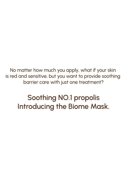 Promotional text for a Biome Mask with propolis on a white background