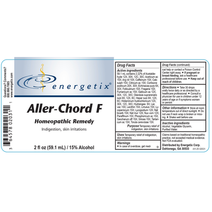 Aller Chord F by Energetix, allergy support, allergies, immune support, food allergies, food substances, food additives, preservatives, digestive difficulties, diarrhea, bloating, constipation, head congestion, difficulty swallowing, itching, skin rash, irritability, and difficulty concentrating