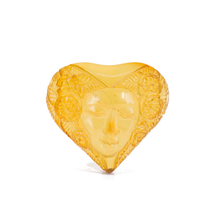 Amber Face in Floral Heart 14.08 Carat Natural Gemstone Carving