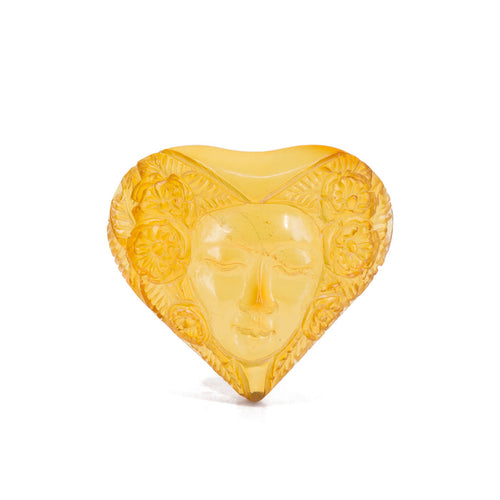 Amber Face in Floral Heart 14.08 Carat Natural Gemstone Carving