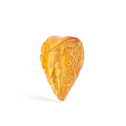 Amber Face in Floral Heart 14.08 Carat Natural Gemstone Carving