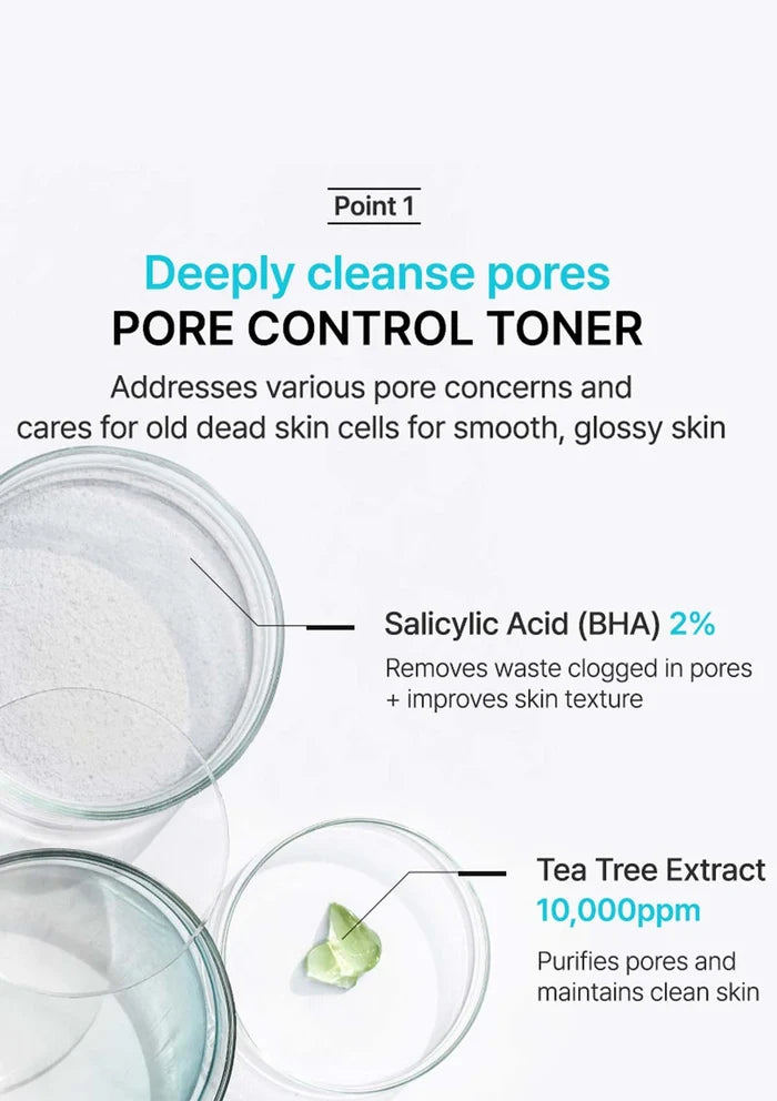 Woman's face with skincare benefits highlighted on a dark background