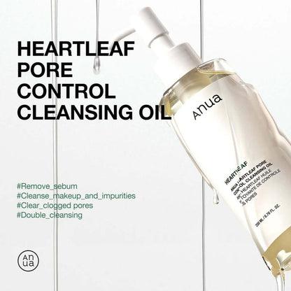 Anua Heartleaf Pore Control Cleansing Oil 200ml with heartleaf extract for gentle makeup removal and clear pores.