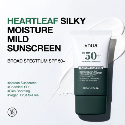 Anua Heartleaf Silky Moisture Sunscreen SPF50+ 1.69oz/ 50ml