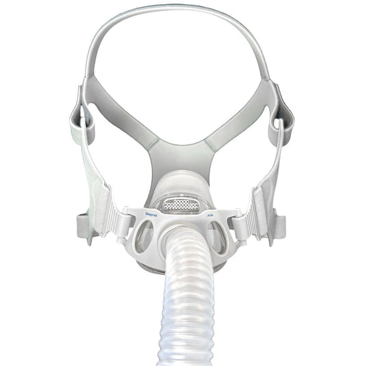 CPAP mask with hose on a white background
