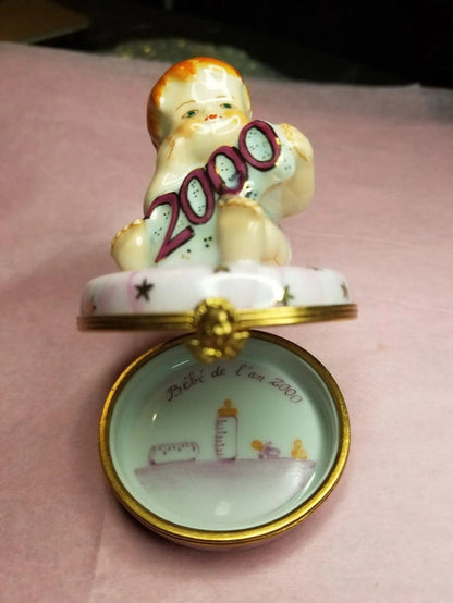 Year 2000 Baby Girl Figurine Porcelain Limoges baby maternity limoges boxes French Trinket Box