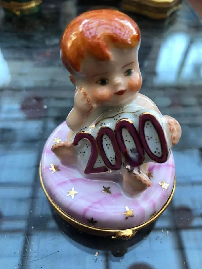 Year 2000 Baby Girl Figurine Porcelain Limoges baby maternity limoges boxes French Trinket Box