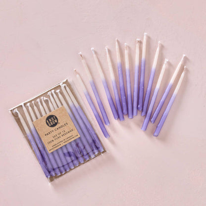 Violet ombre beeswax party candles set, purple taper candles with white wicks