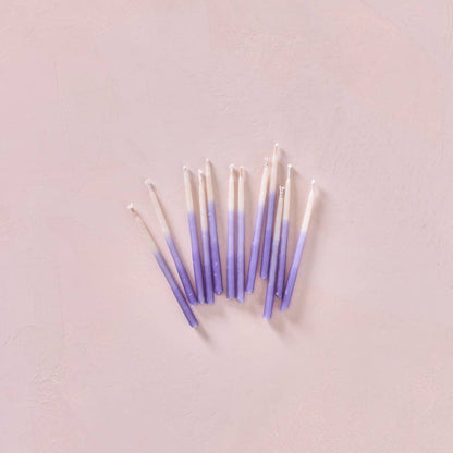 Violet ombre beeswax party candles, gradient purple taper candles with white wicks