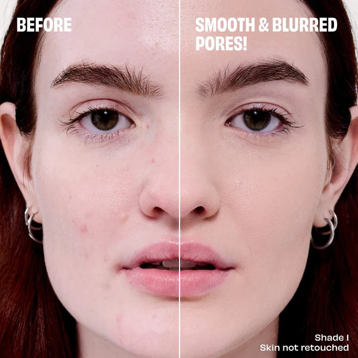 Benefit Cosmetics POREfessional smoothing and blurring foundation in various shades, close-up of the product bottle with label.