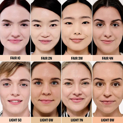 Benefit Cosmetics The POREfessional smoothing and blurring foundation in various shades, close-up of the product packaging.