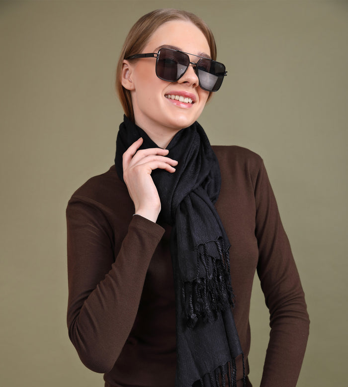 Black Pashmina Stole with Tassels