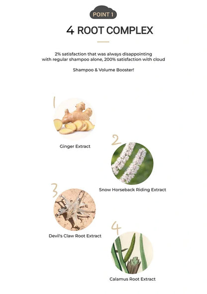 Product description with images of root extracts and text on a white background
