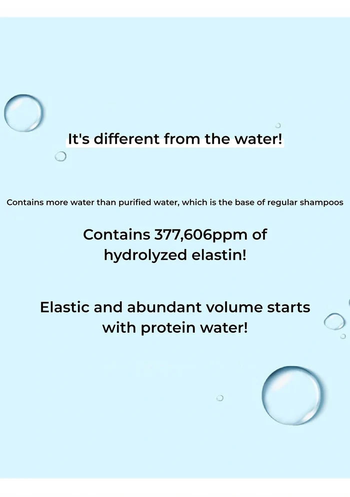 Text on a light blue background about water content and hydrolyzed elastin in a product.