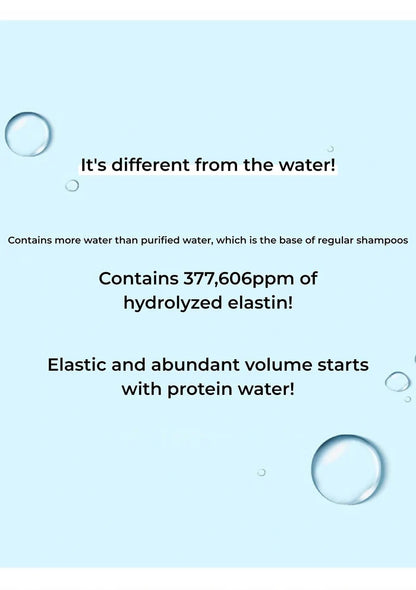 Text on a light blue background about water content and hydrolyzed elastin in a product.