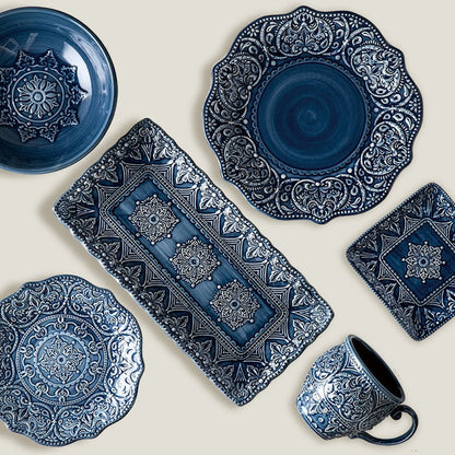 Blue Embossed Dinner Oval Plate