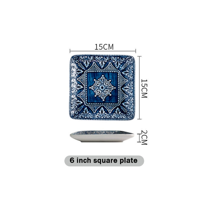 Blue Embossed Dinner Rectangle Plates