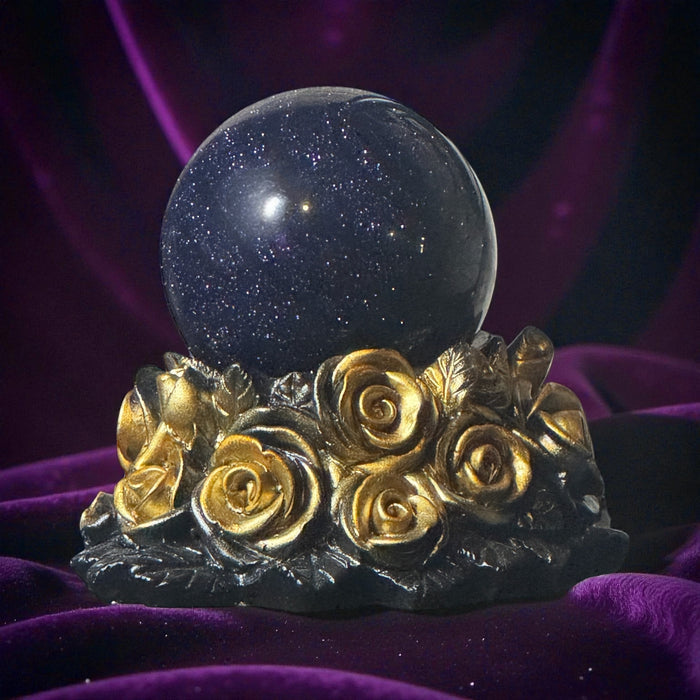 2.25-inch Blue Goldstone sphere with starry sparkle, hand-polished gemstone of ambition – Raven’s Cauldron