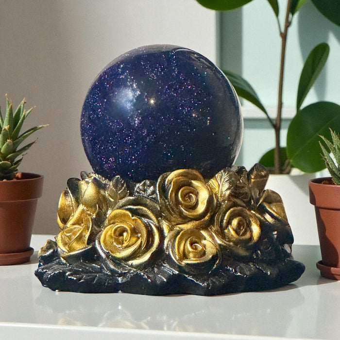 2.25-inch Blue Goldstone sphere with starry sparkle, hand-polished gemstone of ambition – Raven’s Cauldron