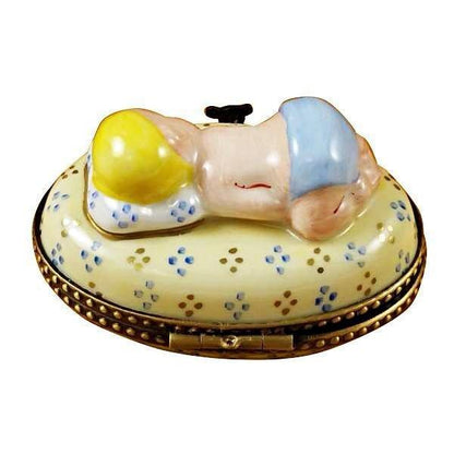 Blue Baby Sleeping limoges box Porcelain Limoges French Trinket Box