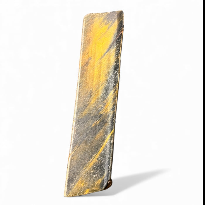 Hawk’s Eye gemstone slab with blue-gold shimmer