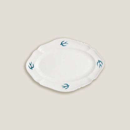 Blue White Bird Oval Dinner Plates