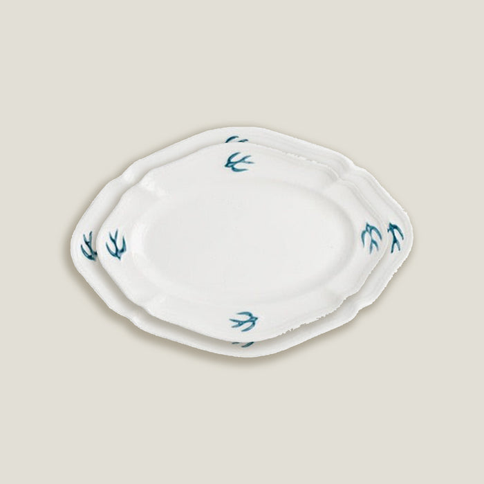 Blue White Bird Oval Dinner Plates