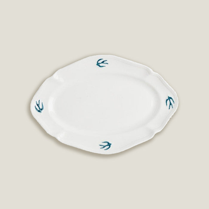 Blue White Bird Oval Dinner Plates
