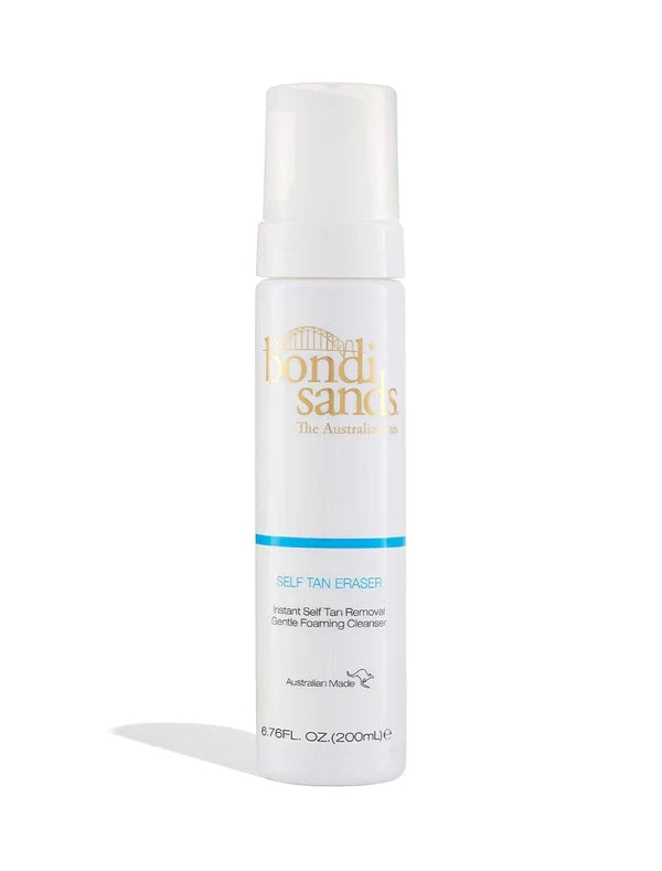 Bondi Sands Self Tan Eraser in 200mL bottle, beauty product for removing self-tan, with clear packaging and branding.