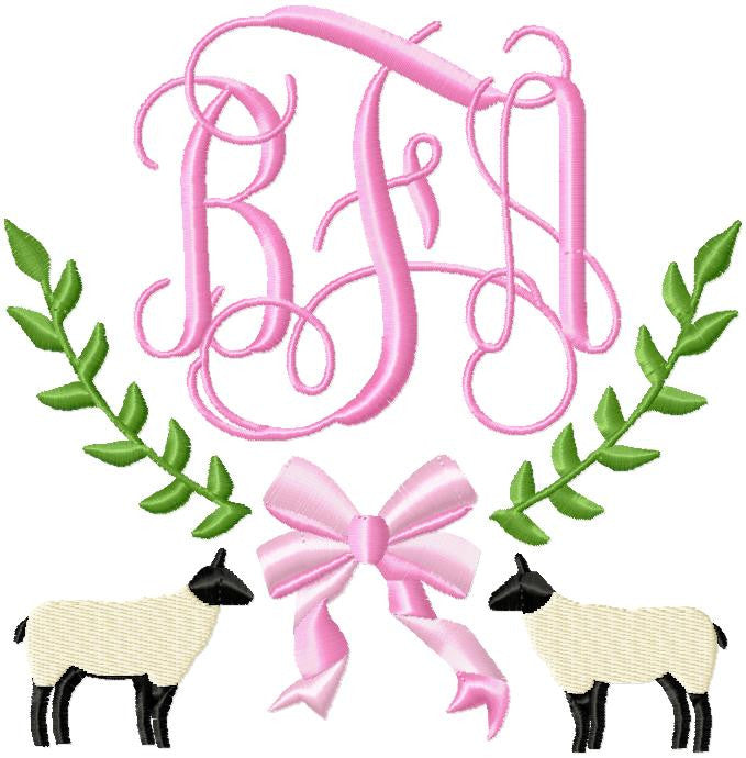 Bows Lambs and Laurel Monogram Frame