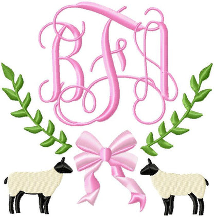 Bows Lambs and Laurel Monogram Frame