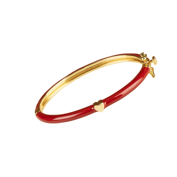bracelet enamel bangle with heart - deep red