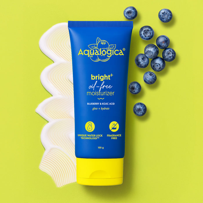Aqualogica bright moisturizer tube with blueberries