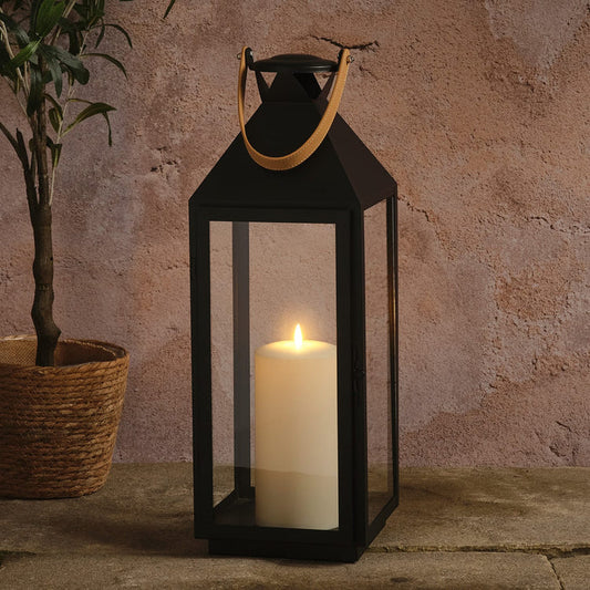 Brixham Large Leather Effect Handle Lantern with TruGlow® Candle and Remote Control