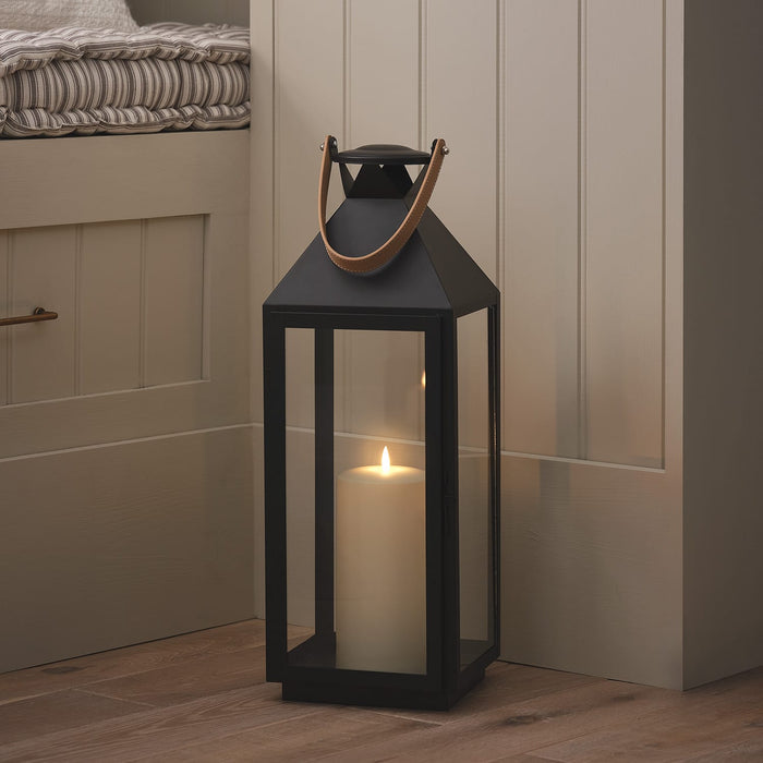 Brixham Large Leather Effect Handle Lantern with TruGlow® Candle and Remote Control