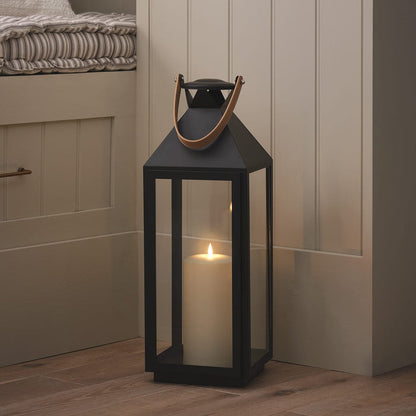 Brixham Large Leather Effect Handle Lantern with TruGlow® Candle and Remote Control
