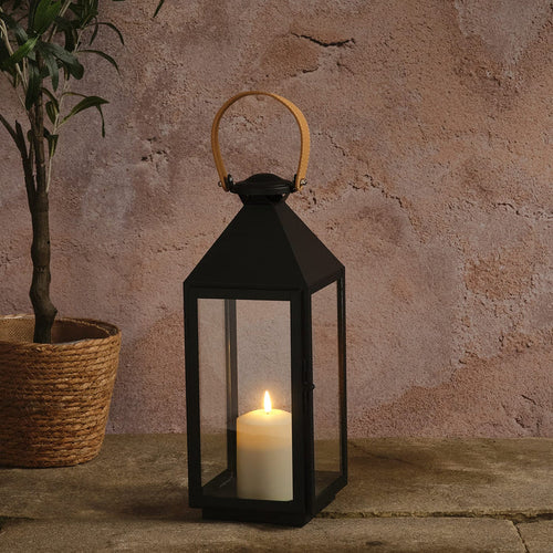 Brixham Regular Leather Effect Handle Lantern with TruGlow®Candle and Remote Control