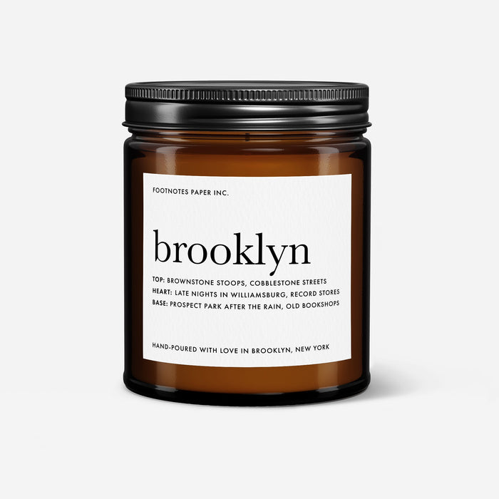 Brooklyn Candle | Woody, Leather & Musk - Footnotes Paper