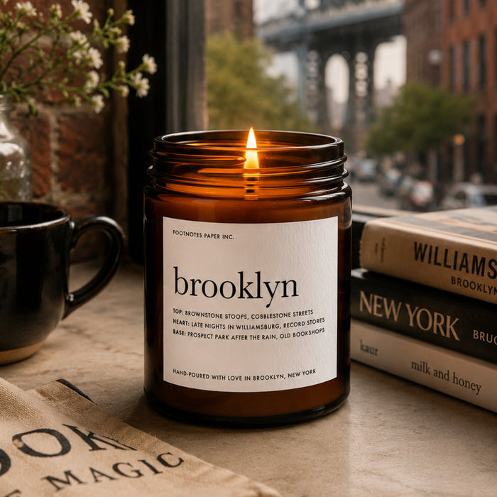 Brooklyn Candle | Woody, Leather & Musk - Footnotes Paper