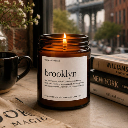 Brooklyn Candle | Woody, Leather & Musk - Footnotes Paper
