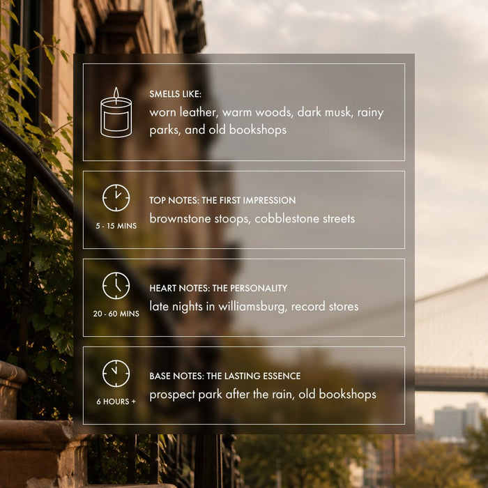 Brooklyn Candle | Woody, Leather & Musk - Footnotes Paper