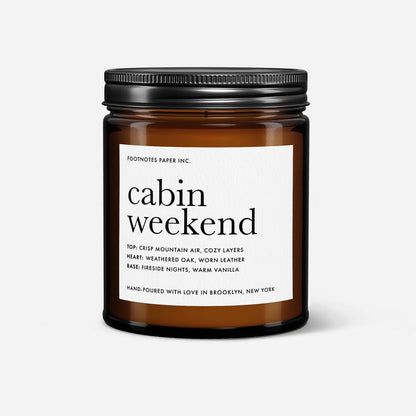 Cabin Weekend Candle | Woody Amber Vanilla Candle - Footnotes Paper