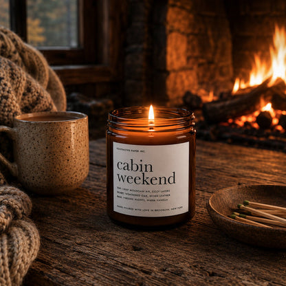 Cabin Weekend Candle | Woody Amber Vanilla Candle - Footnotes Paper