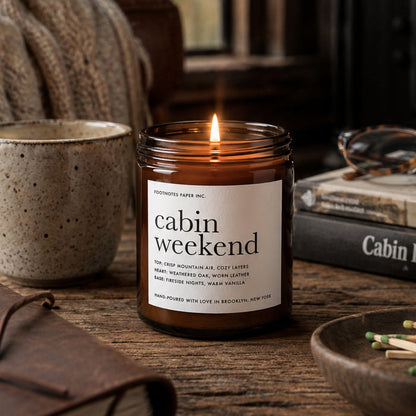 Cabin Weekend Candle | Woody Amber Vanilla Candle - Footnotes Paper