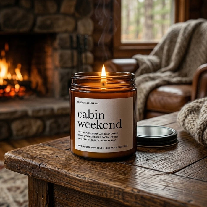 Cabin Weekend Candle | Woody Amber Vanilla Candle - Footnotes Paper