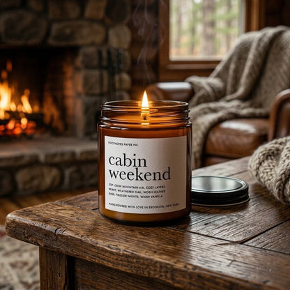 Cabin Weekend Candle | Woody Amber Vanilla Candle - Footnotes Paper