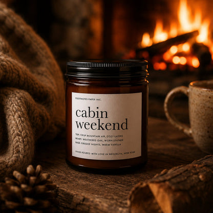 Cabin Weekend Candle | Woody Amber Vanilla Candle - Footnotes Paper