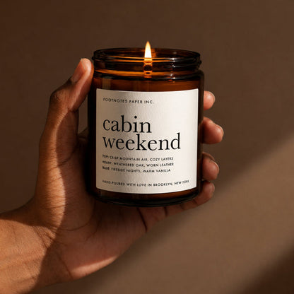 Cabin Weekend Candle | Woody Amber Vanilla Candle - Footnotes Paper