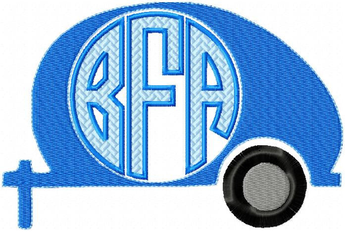 Camper Monogram Frame - Machine Embroidery Design Fits 2.5, 3.0, and 3.5 inch letters